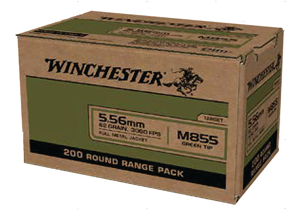 Winchester Ammo WM855200 USA M855 Green Tip 5.56x45mm NATO 62 gr 3060 fps Full Metal Jacket (FMJ) 200 Bx/4 Cs