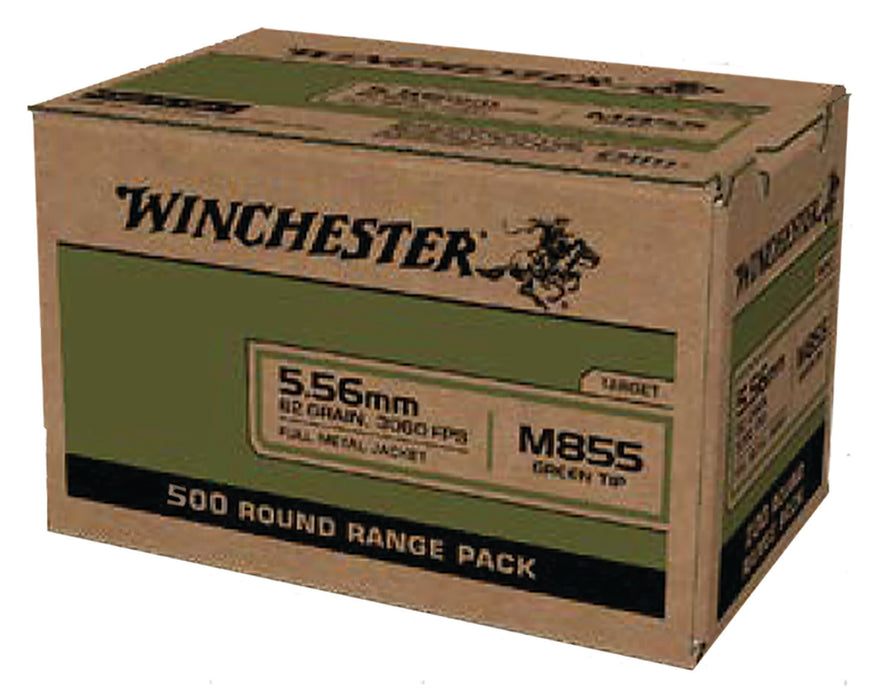 Winchester Ammo WM855500 USA M855 Green Tip 5.56x45mm NATO 62 gr 3060 fps Full Metal Jacket (FMJ) 500 Bx/2 Cs