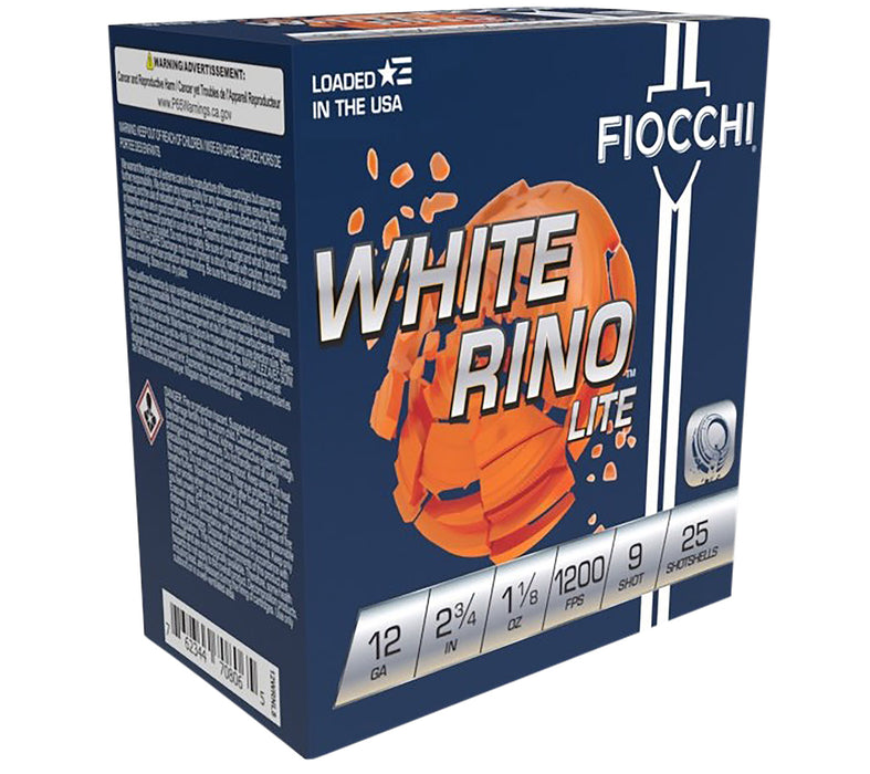 Fiocchi 12WRNL9 Exacta Target White Rino Lite 12 Gauge 2.75" 1 1/8 oz 1200 fps 9 Shot 25 Bx/10 Cs