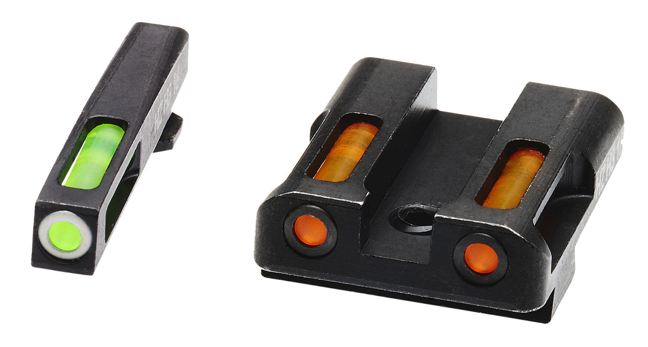 HiViz GLN425 LightWave H3 Sight Set 3 Dot Green Tritium Front/Orange Fiber Optic Rear/Black Frame Compatible w/All Glock 9mm/40 S&W/357 Sig, Except 42/43/43X/48 Front Post/Rear Dovetail Mount