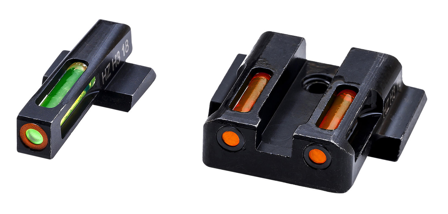 HiViz MPSN621 LiteWave H3 Tritium/LitePipe S&W M&P Shield Sight Set  Black | Green Tritium with Orange Outline Front Sight Orange Fiber Optic Rear Sight