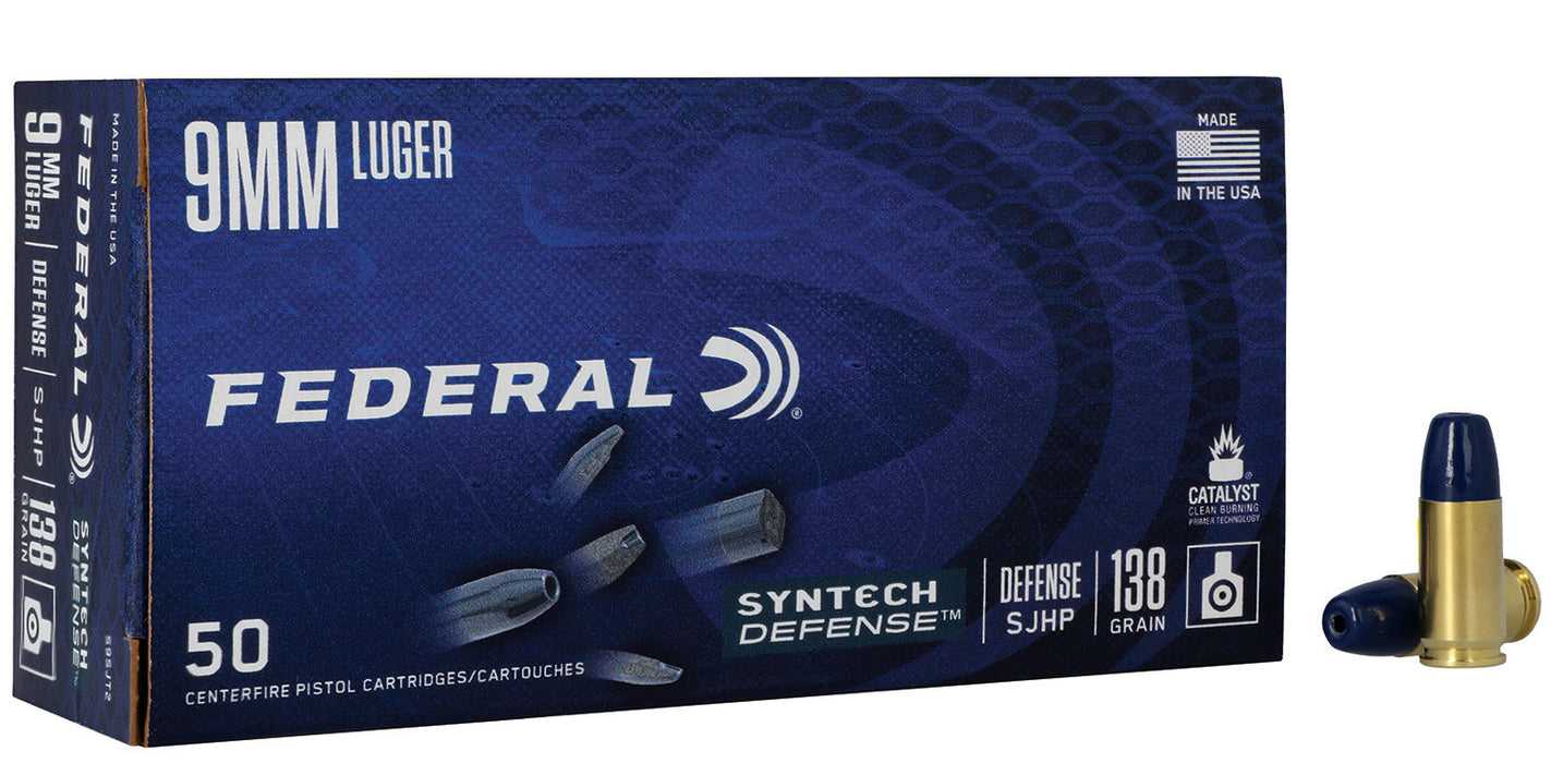 Federal S9SJT2 Syntech Defense  9mm Luger 138 gr Segmented Jacketed Hollow Point (SJHP) 50 Per Box/10 Cs