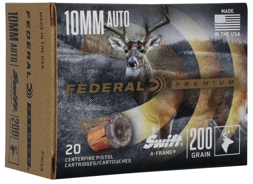 Federal P10SA Premium Hunting 10mm Auto 200 gr Swift A-Frame (SWFR) 20 Per Box/10 Cs