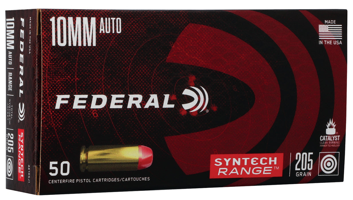 Federal AE10SJ1 Syntech Range  10mm Auto 205 gr Total Syntech Jacket Flat Nose (TSF) 50 Per Box/10 Cs