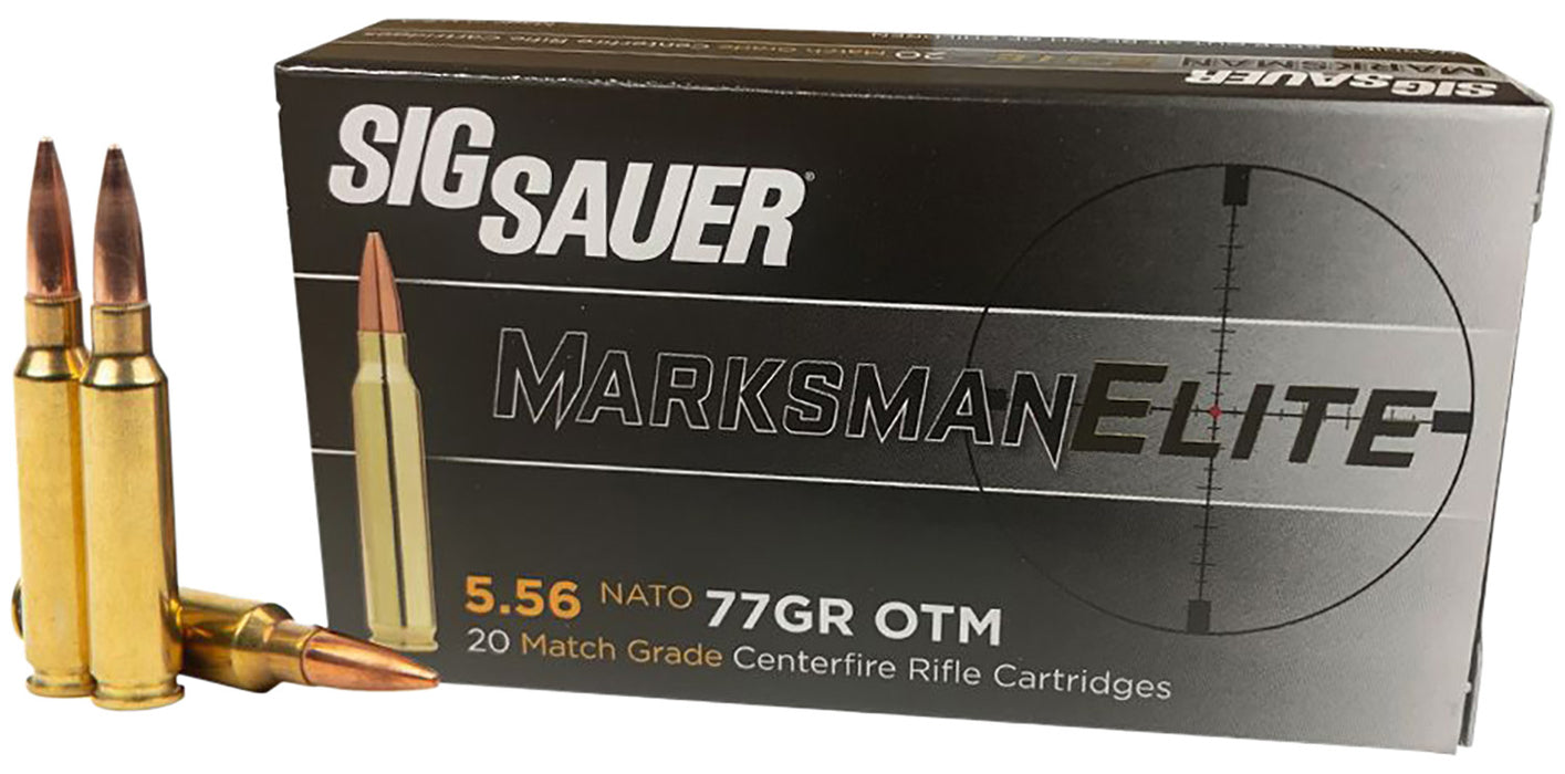 Sig Sauer E556M420 Marksman  5.56x45mm NATO 77 gr 2750 fps Open Tip Match (OTM) 20 Bx/10 Cs