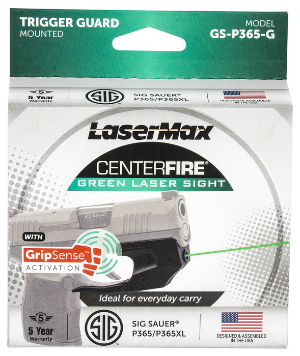 LaserMax GSP365G Centerfire Green Laser with GripSense  Sig Sauer P365 Black