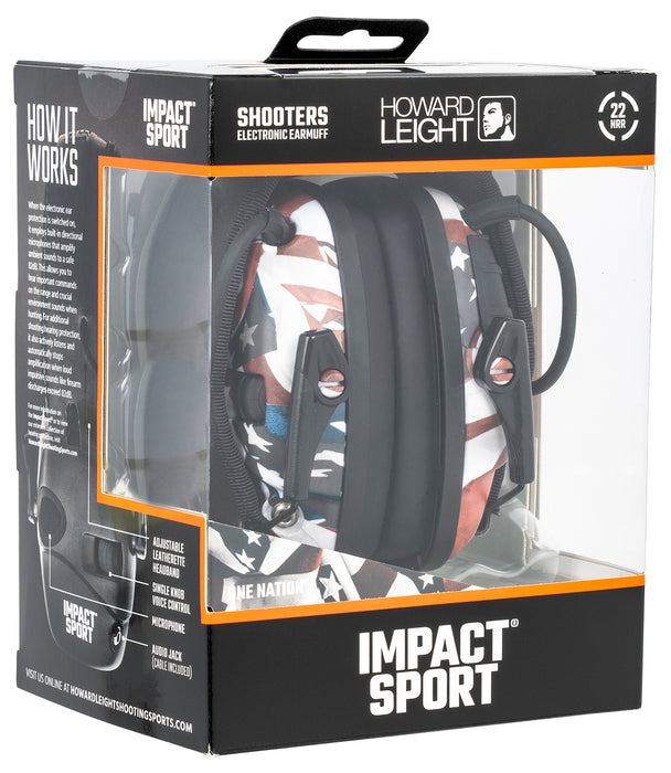 Howard Leight R02530 Impact Sport Electronic Muff 22 dB Over the Head Classic One Nation Adult 1 Pair