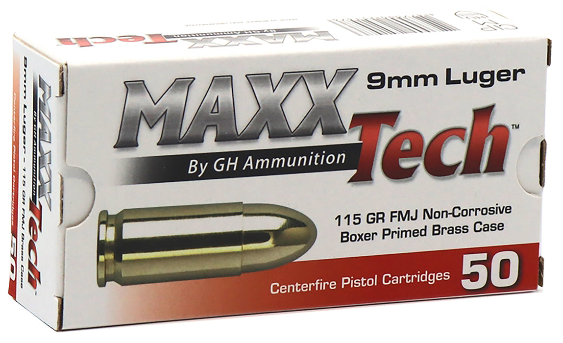 MaxxTech PTGB9MMB   9mm Luger 115 gr Full Metal Jacket 50 Per Box/ 10 Cs