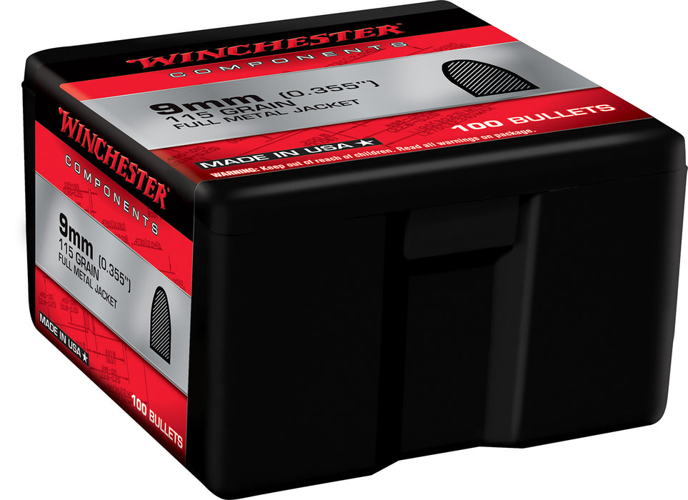 Winchester Ammo WB9FB115X Centerfire Handgun Reloading 9mm .355 115 gr Full Metal Jacket 100 Per Box/ 10 Case