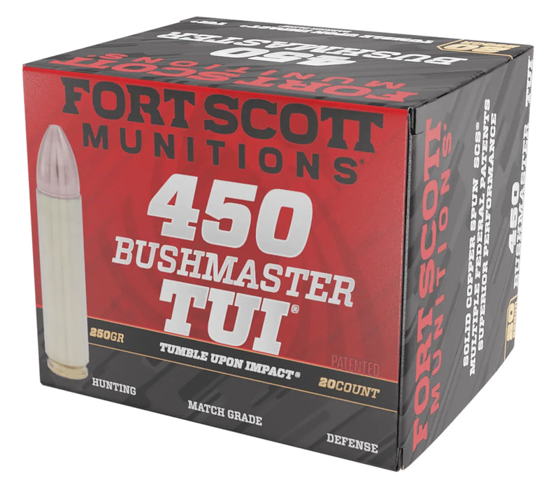 Fort Scott Munitions 450BM250SCV Tumble Upon Impact (TUI)  450 Bushmaster 250 gr 2261 fps Solid Copper Spun (SCS) 20 Bx/10 Cs