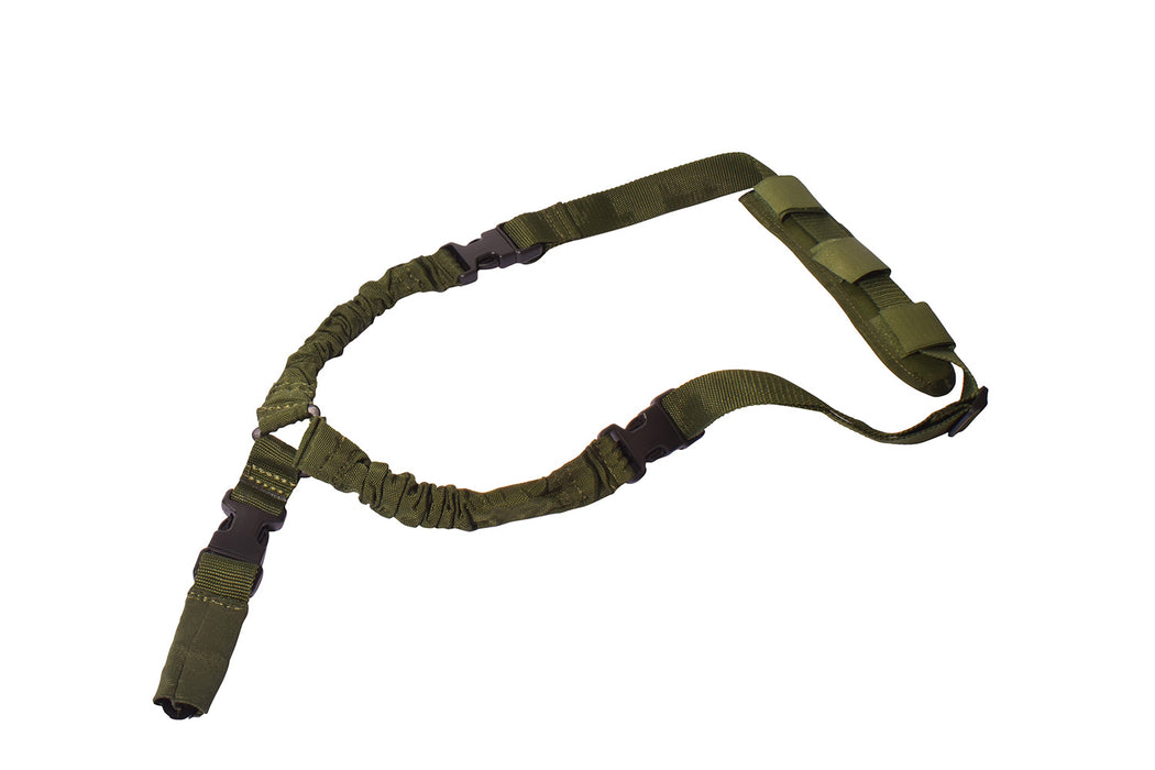 Rukx Gear ATICT1PSG Tactical Single Point Sling 1.25" Wide Adjustable Bungee made of Green Nylon with Foam Padding & Side Release Buckles