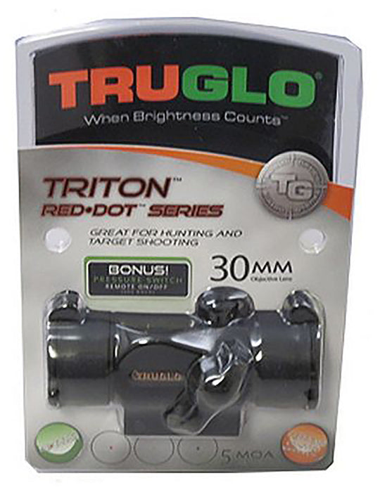 TruGlo TG-TG8230B Triton  Black Anodized 1x 30mm 5 MOA Illuminated Tri-Color Dot Reticle Clamshell Packaging