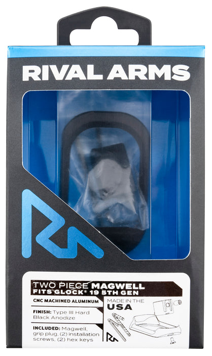 Rival Arms RARA70G221A Two Piece Magwell  Compatible w/Glock 19 Gen5, Black Anodized Aluminum