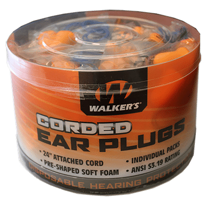 Walker's GWPCORDPLGBKT Corded Foam Ear Plugs 32 dB Orange with Blue Cord 50 Pair