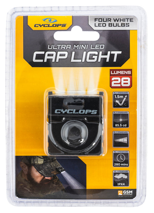 Cyclops CYCHCBLKW Hat Clip  4 LED White LED Bulb Black Anodized 60 Meters Distance