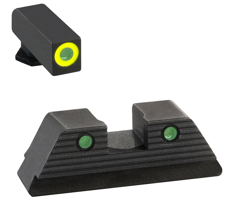 AmeriGlo GL820 Trooper Sight Set for Glock  Black | Green Tritium with Lumigreen Outline Front Sight Green Tritium with Black Outline Rear Sight