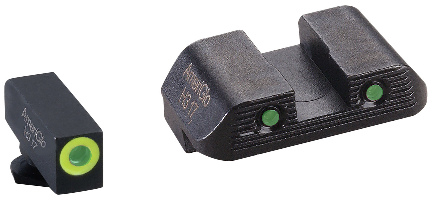 AmeriGlo GL822 Trooper Sight Set for Glock  Black | Green Tritium with Lumigreen Outline Front Sight Green Tritium with Black Outline Rear Sight