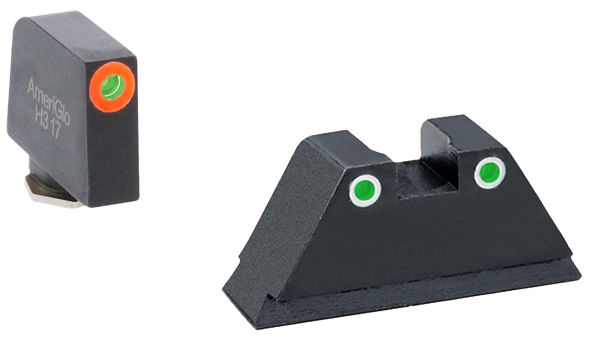 AmeriGlo GL331 Optic Compatible Sight Set for Glock  Black | XL Tall Green Tritium with Orange Outline Front Sight XL Tall  Green Tritium with White Outline Rear Sight