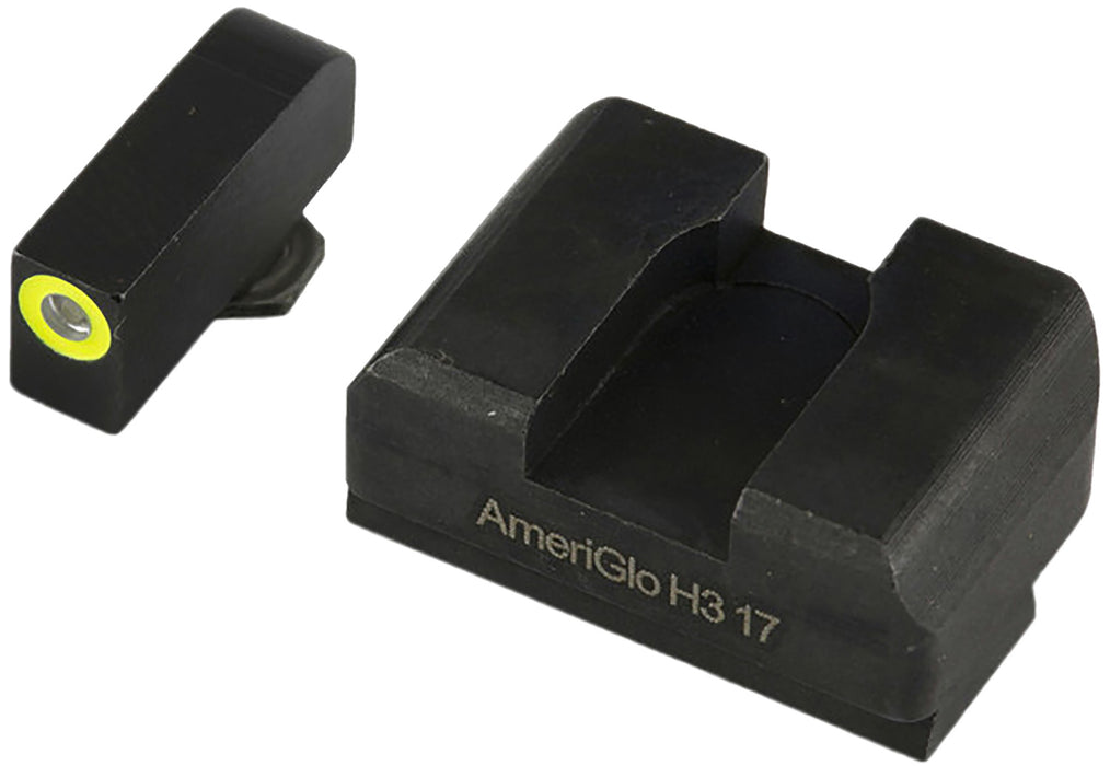 AmeriGlo GL611 Optic Compatible Sight Set for Glock  XL Tall Green Tritium LumiGreen Outline Front Sight-Black Rear Sight