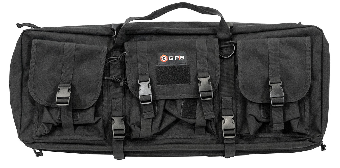 GPS Bags DRC28 Double Rifle Case Black 600D Polyester w/ 2 Padded Pistol Sleeves MOLLE Webbing & Lockable Zippers