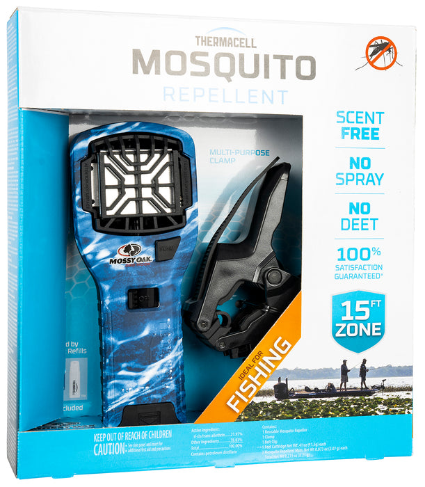 Thermacell MR300MO MR300 Portable Repeller Fishing Bundle Mossy Oak Blue Marlin Effective 15 ft Odorless Scent Repels Mosquito Effective Up to 12 hrs