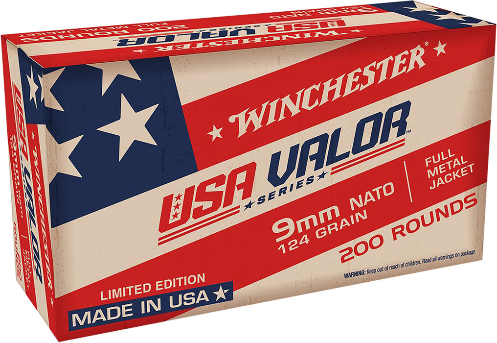 Winchester Ammo USA9NATOW USA Valor  9mm NATO 124 gr Full Metal Jacket (FMJ) 200 Bx/5 Cs