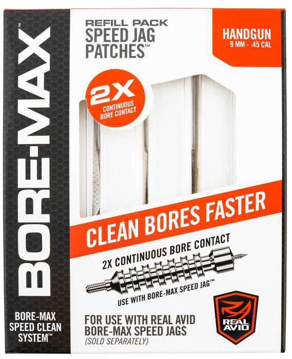 Real Avid AVBMPATCH4L Bore-Max Speed Jag Patches Refill 9mm/45 Cal Handgun 4"L Synthetic 250 Per Box