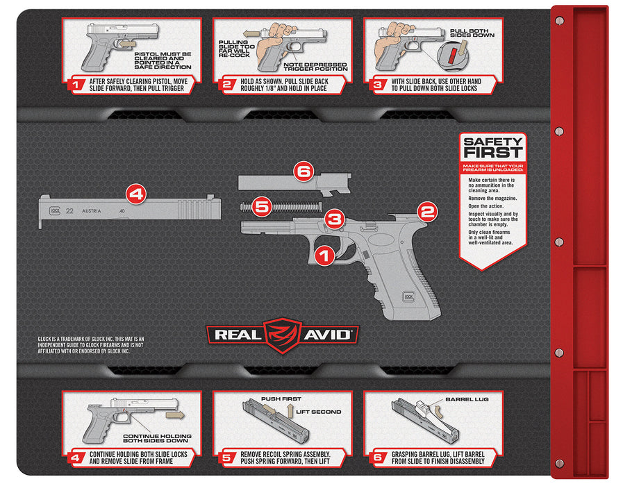 Real Avid AVGLOCKSM Smart Mat Cleaning Mat Black/Gray Non-Slip Rubber 19" x 16" Glock Parts Diagram Illustration