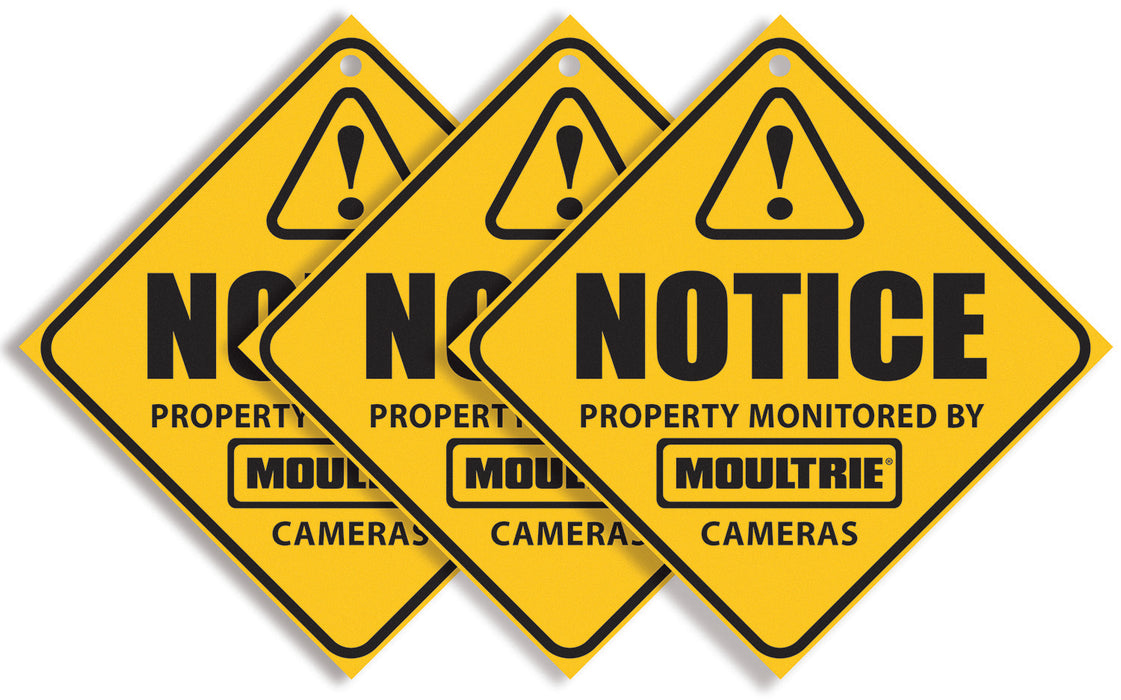 Moultrie MCA13133 Camera Surveillance Signs  Yellow 3 Per Pkg