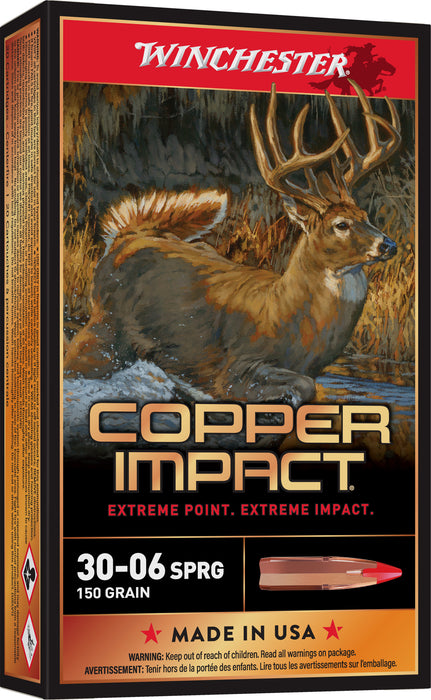 Winchester Ammo X3006CLF Copper Impact  30-06 Springfield 150 gr 2920 fps Copper Extreme Point Lead-Free 20 Bx/10 Cs