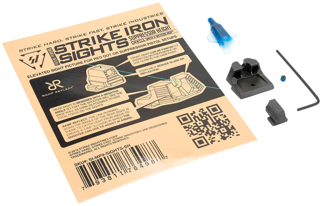 Strike Industries MP9SIGHTSSH Strike Iron Sights-Suppressor Height  Black | Black Front Sight Black Rear Sight