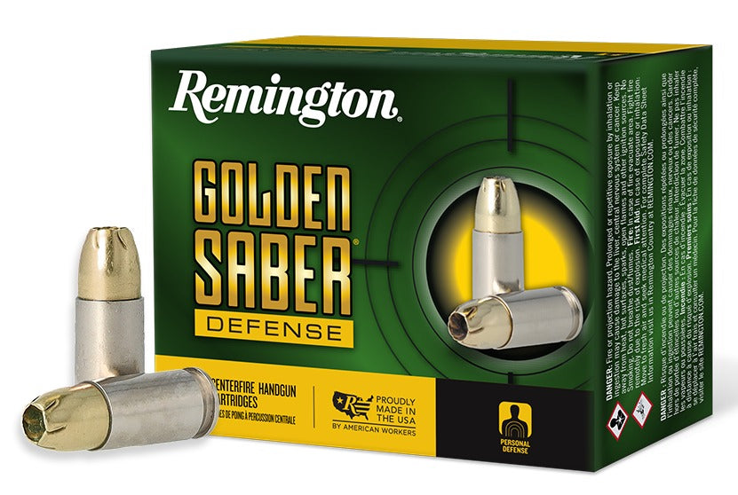Remington Ammunition 27601 Golden Saber Defense 9mmLuger 124gr Brass Jacketed Hollow Point 20 Per Box/25 Case