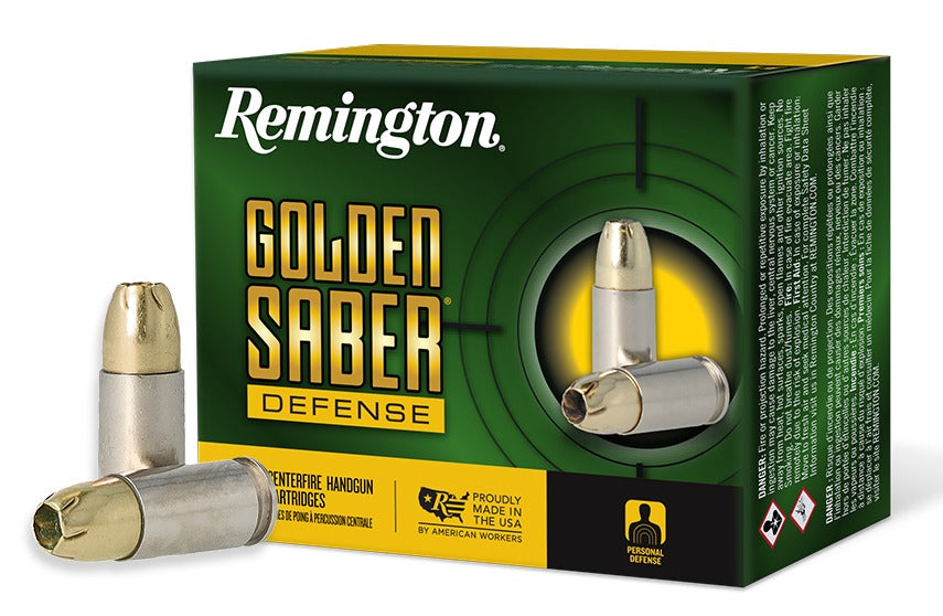 Remington Ammunition 27603 Golden Saber Defense 9mmLuger+P 124gr Brass Jacketed Hollow Point 20 Per Box/25 Case