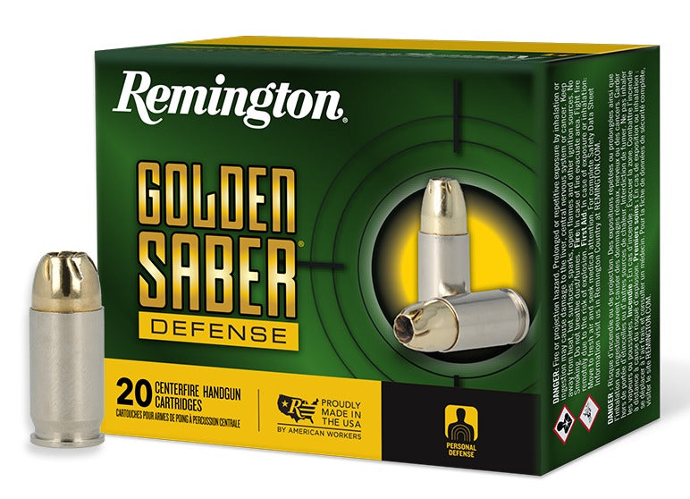 Remington Ammunition 27605 Golden Saber Defense 380ACP 102gr Brass Jacketed Hollow Point 20 Per Box/25 Case