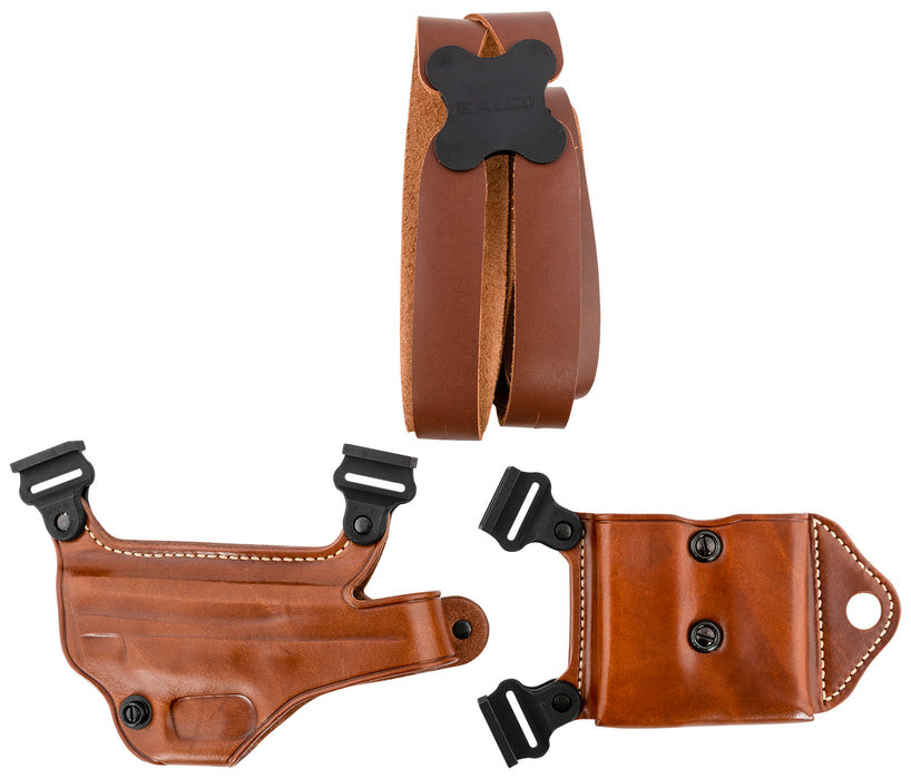 Galco MCII653 Miami Classic II Shoulder System Size Fits Chest Up To 56" Tan Leather Compatible w/S&W M&P Shield/Glock 43/43X/Springfield Hellcat Pro Left Hand