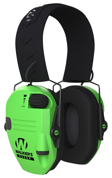 Walker's GWPRSEMHVG Razor Slim Electronic Muff 23 dB Over the Head Hi-Viz Green/Black Polymer