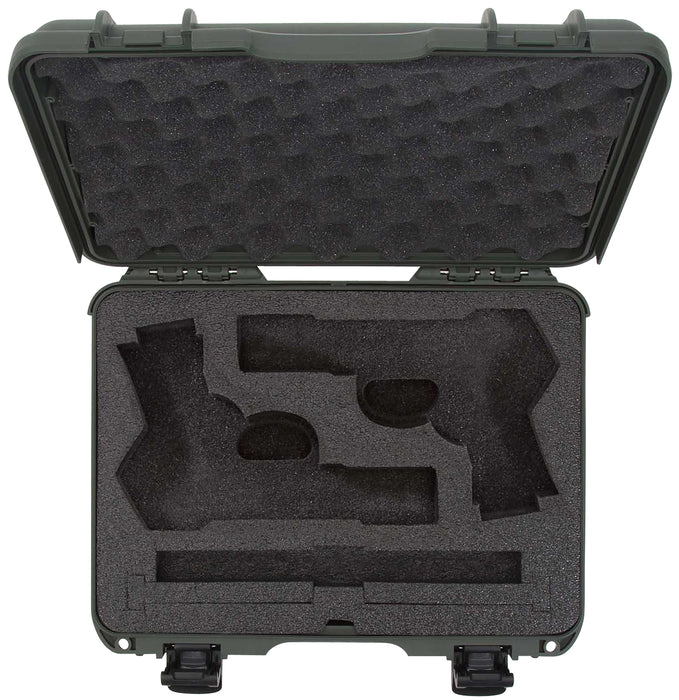 Nanuk 910CLASG6 910 Classic 2 Up Pistol Case Olive Polymer w/ Latches & Closed-Cell Foam Padding 13.20" L x 9.20" W x 4.10 " H Interior Dimensions