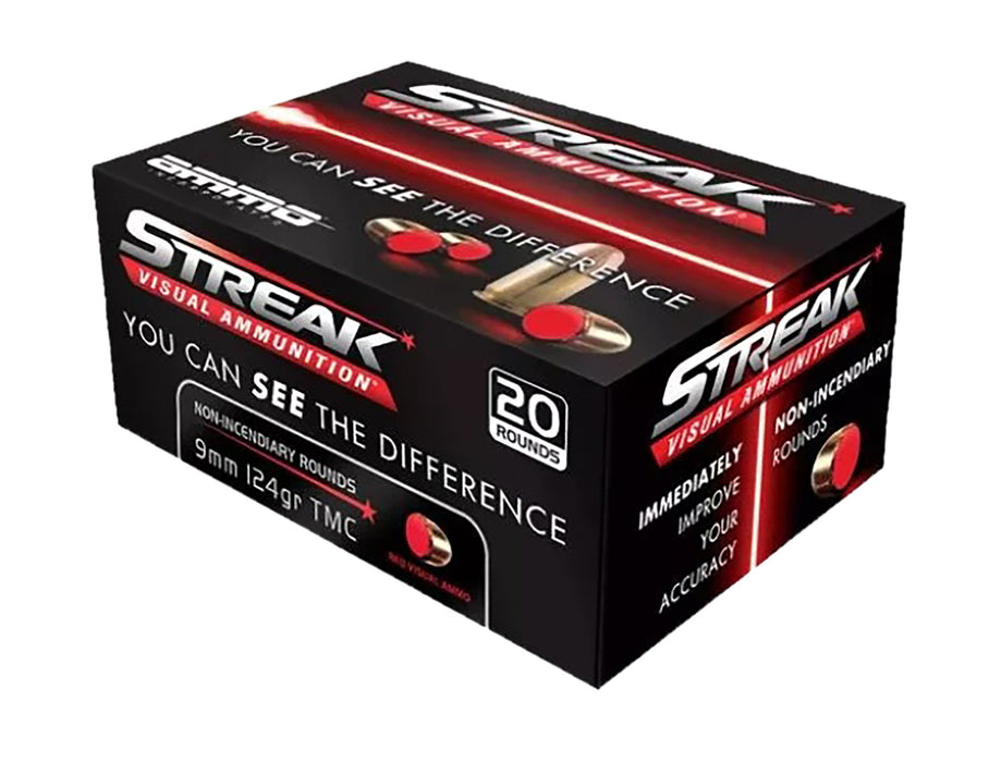 Ammo Inc 9124TMCSTRKRED Streak Visual  9mm Luger 124 gr Total  Metal Jacket (TMJ) 20 Per Box/10 Cs