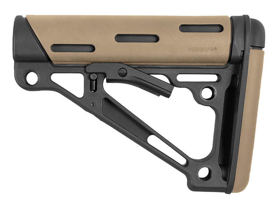 Hogue 15340 OverMolded Collapsible Buttstock made of Synthetic Material with Black Finish & Flat Dark Earth OverMolded Rubber for AR-15, M16, M4 with Mil-Spec Buffer Tube (Tube Not Included)