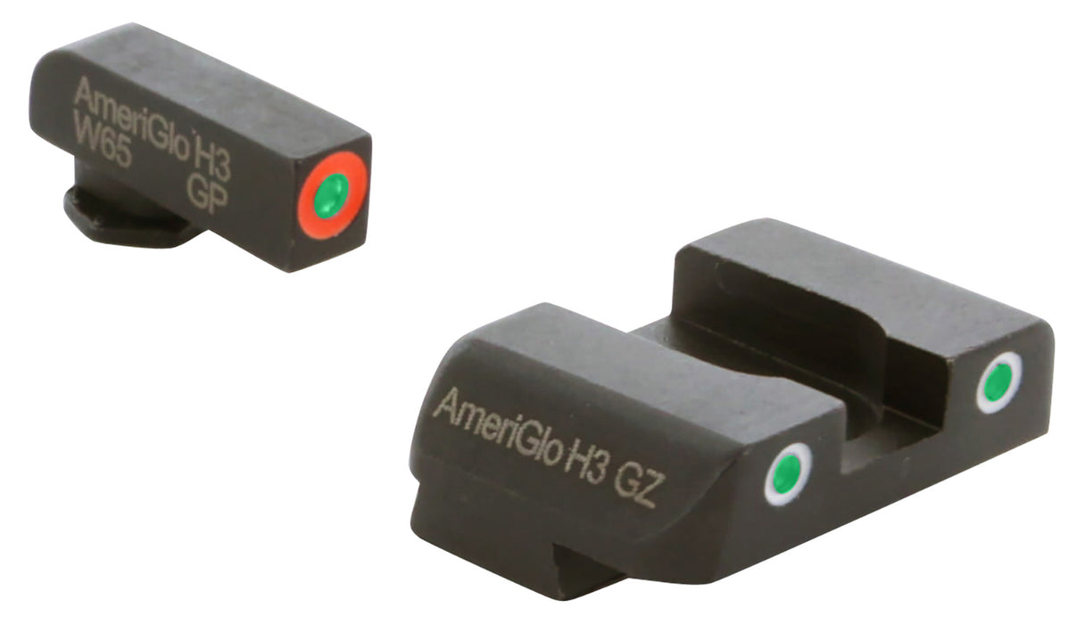 AmeriGlo GL241 Spartan Sight Set for Glock  Black | Green with Orange Outline Front Sight Green Tritium with White Outline Rear Sight