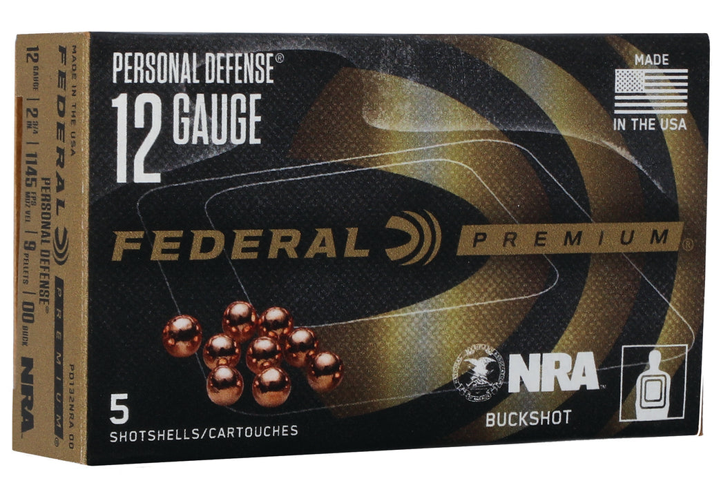 Federal PD132NRA Premium Personal Defense NRA 12 Gauge 2.75" 9 Pellets 1145 fps 00 Buck Shot 5 Bx/50 Cs