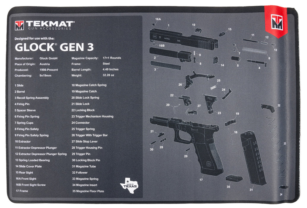 TekMat TEKR17GLOCKG3 Glock Gen 3  Glock Gen3 Parts Diagram 11" x 17"