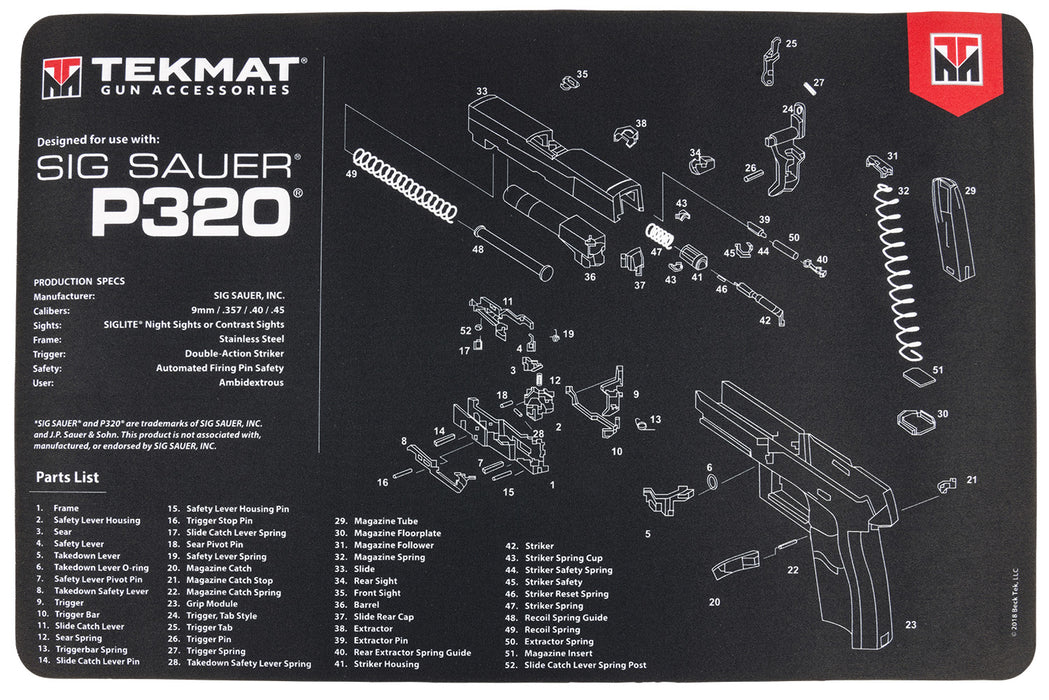 TekMat TEKR17SIGP320 Sig Sauer P320 Cleaning Mat Sig P320 Parts Diagram 11" x 17"