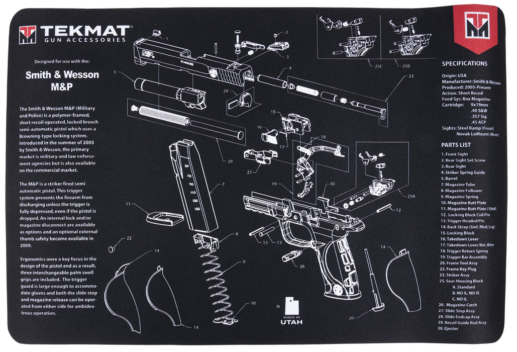 TekMat TEKR17SWMP S&W M&P Cleaning Mat S&W M&P Parts Diagram 11" x 17"