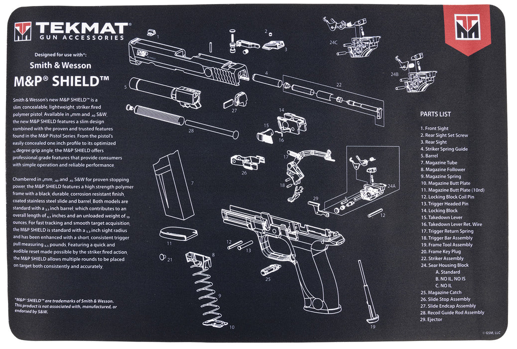 TekMat TEKR17SWMPSHIELD   S&W M&P Shield Parts Diagram 11" x 17"