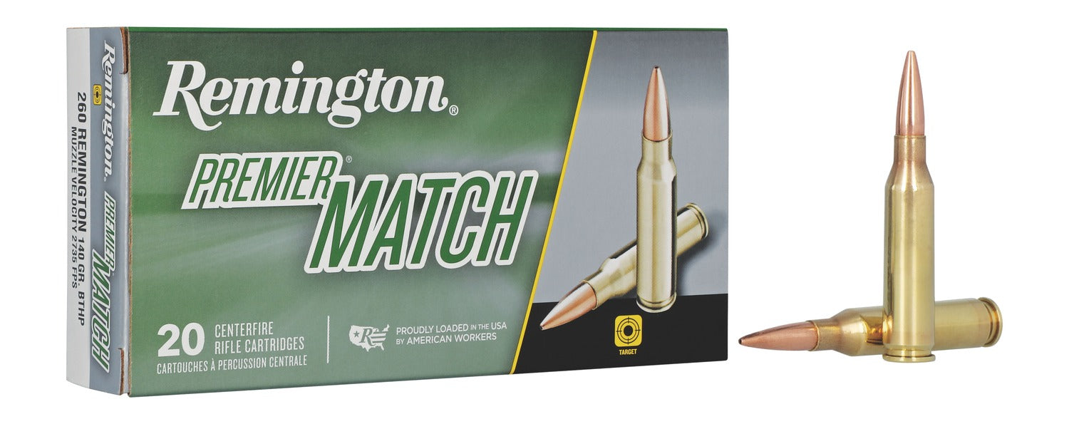 Remington Ammunition 26852 Premier Match 260Rem 140gr Sierra MatchKing BTHP 20 Per Box/10 Case