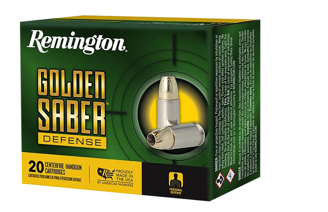 Remington Ammunition R21369 Golden Saber Defense  10mm Auto 180 gr Brass Jacket Hollow Point (BJHP) 20 Bx/25 Cs