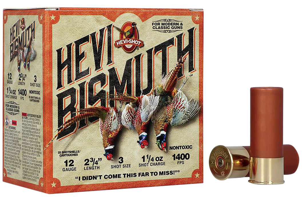 HEVI-Shot HS14713 HEVI-Bismuth Upland 12 Gauge 2.75" 1 1/4 oz 1400 fps Bismuth 3 Shot 25 Bx/10 Cs