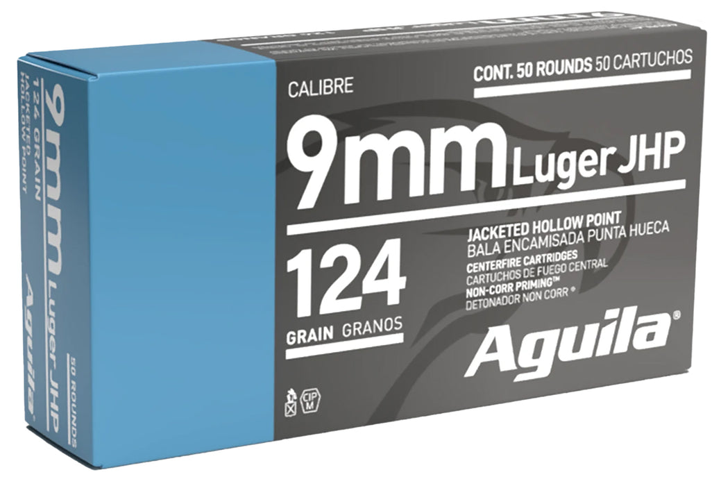 Aguila 1E092125   9mm Luger 124gr Jacketed Hollow Point 50 Per Box/10 Case