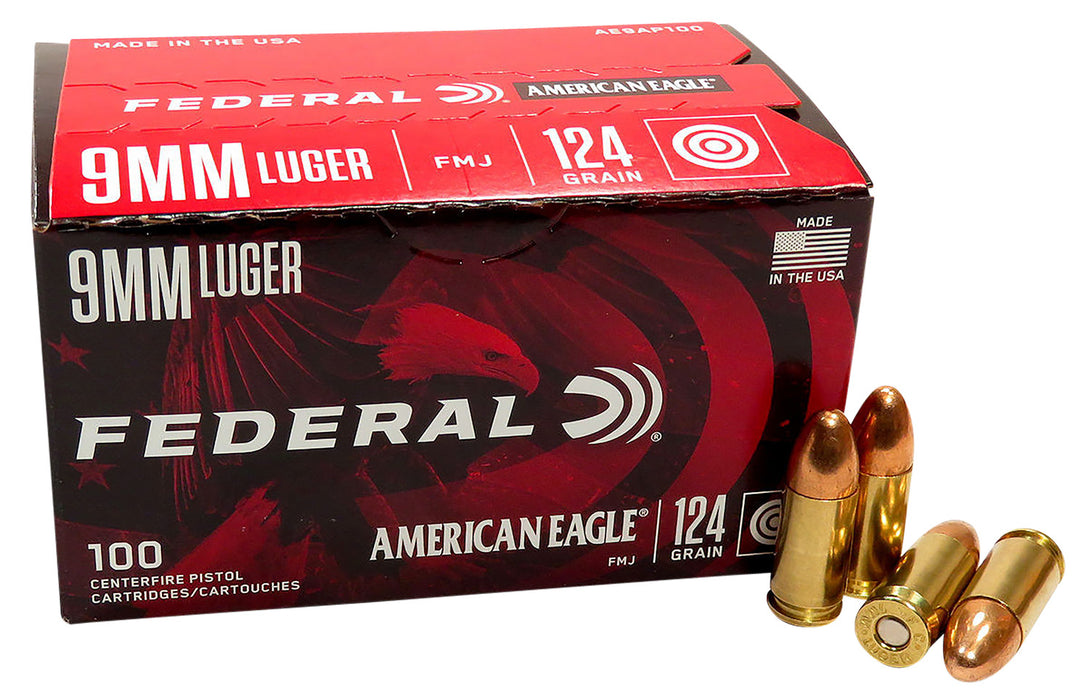 Federal AE9AP100   115 gr Full Metal Jacket (FMJ) 9mm100 Per Box/ 5 Cs